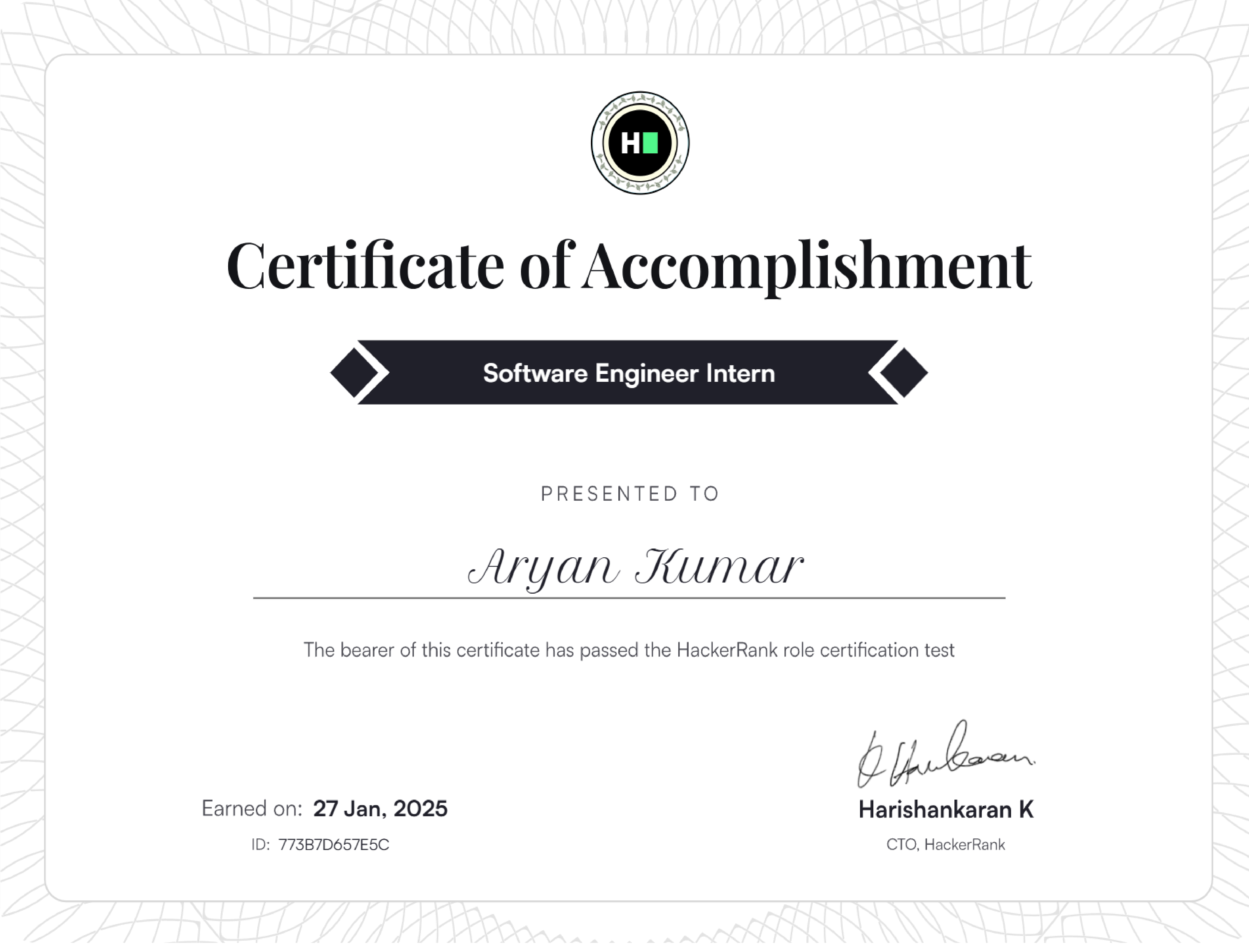 Certificate in Software Engineer(Intern)